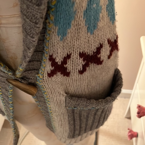 Vintage Free People 100% wool long vest sweater Aztec print - Picture 3 of 9